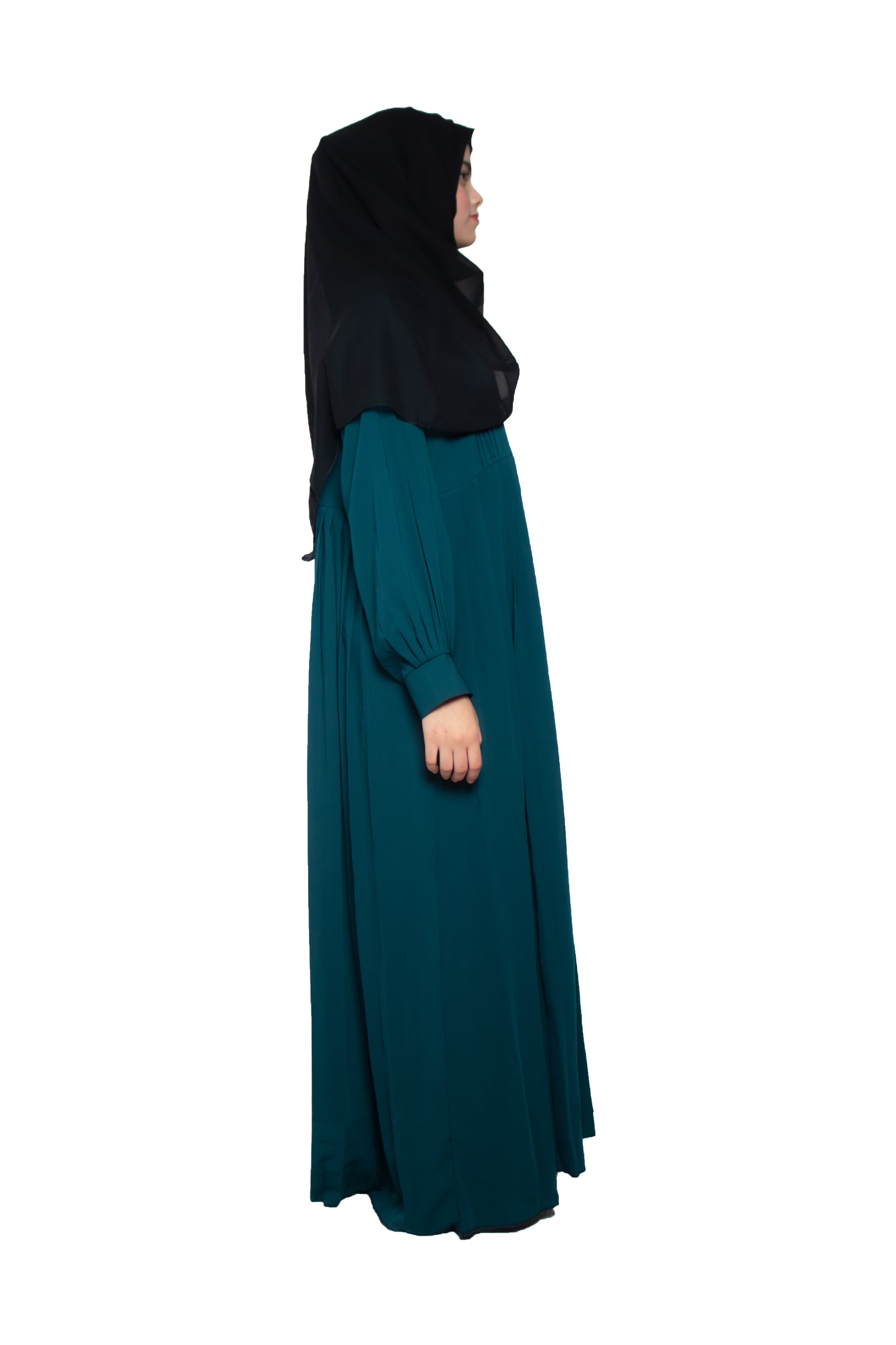 Modest City Self Design Rama Green Button With Plate Abaya or Burqa With Hijab for Women & Girls-Series Laiba