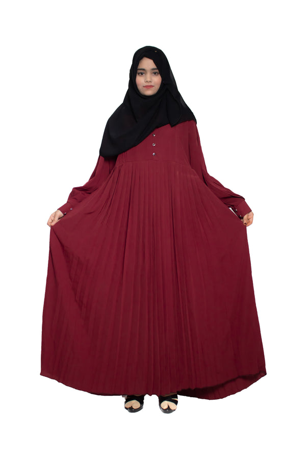 Modest City Self Design Maroon Button With Plate Abaya or Burqa With Hijab for Women & Girls-Series Laiba