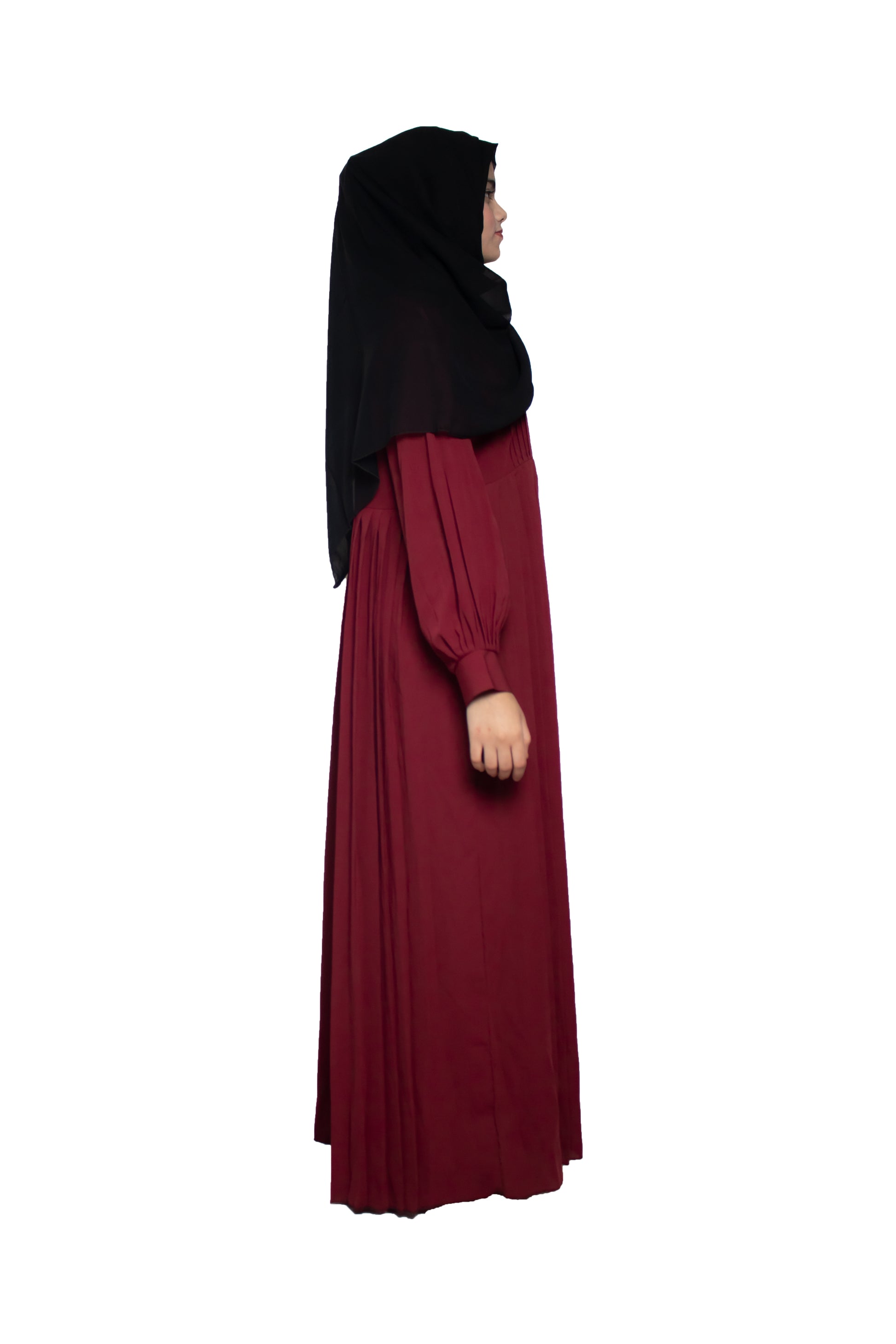 Modest City Self Design Maroon Button With Plate Abaya or Burqa With Hijab for Women & Girls-Series Laiba