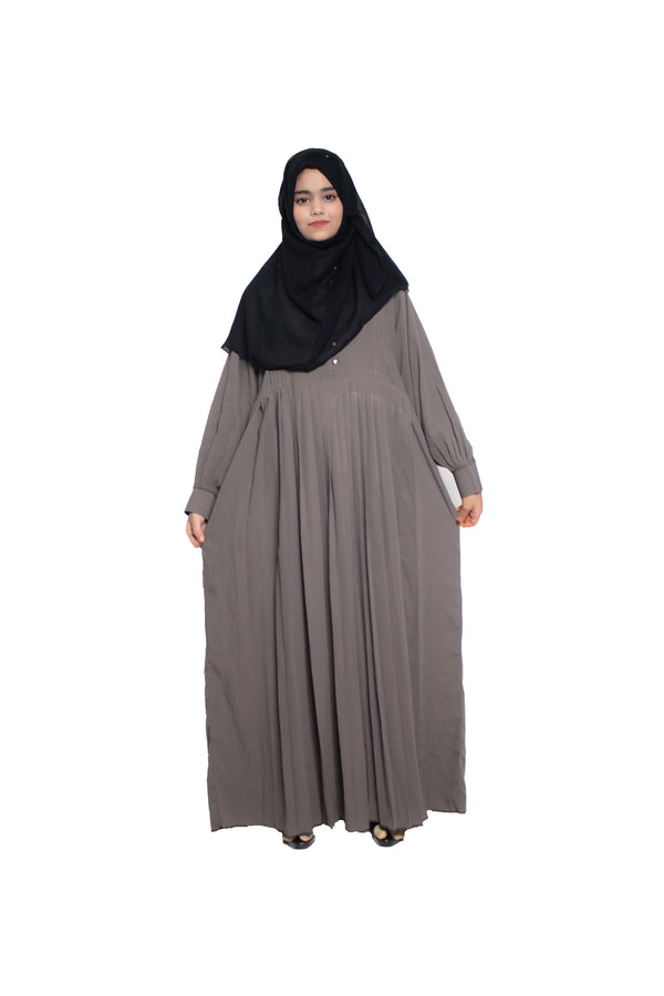 Modest City Self Design Grey Button With Plate Abaya or Burqa With Hijab for Women & Girls-Series Laiba