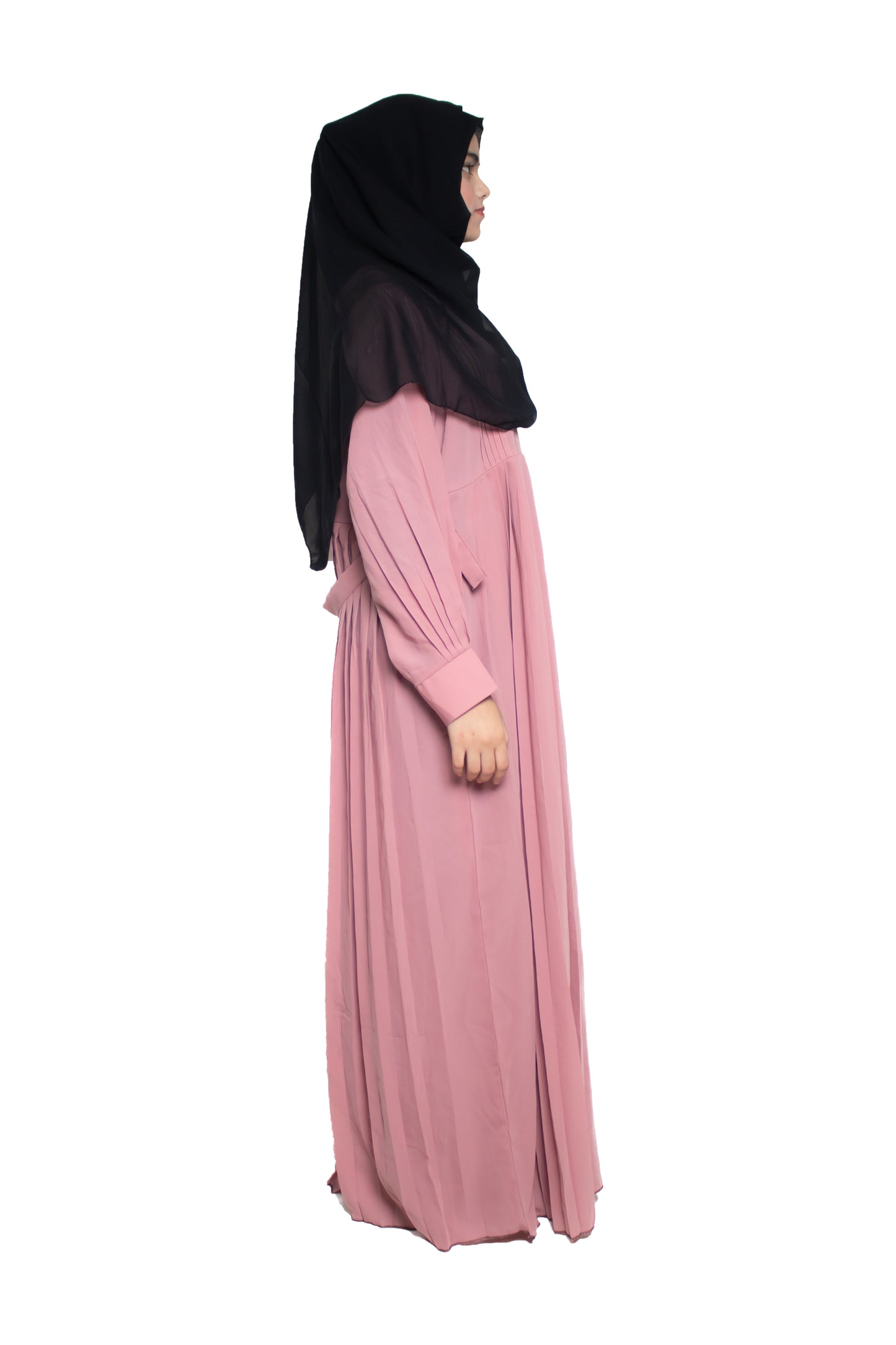Modest City Self Design Light Pink Button With Plate Abaya or Burqa With Hijab for Women & Girls-Series Laiba