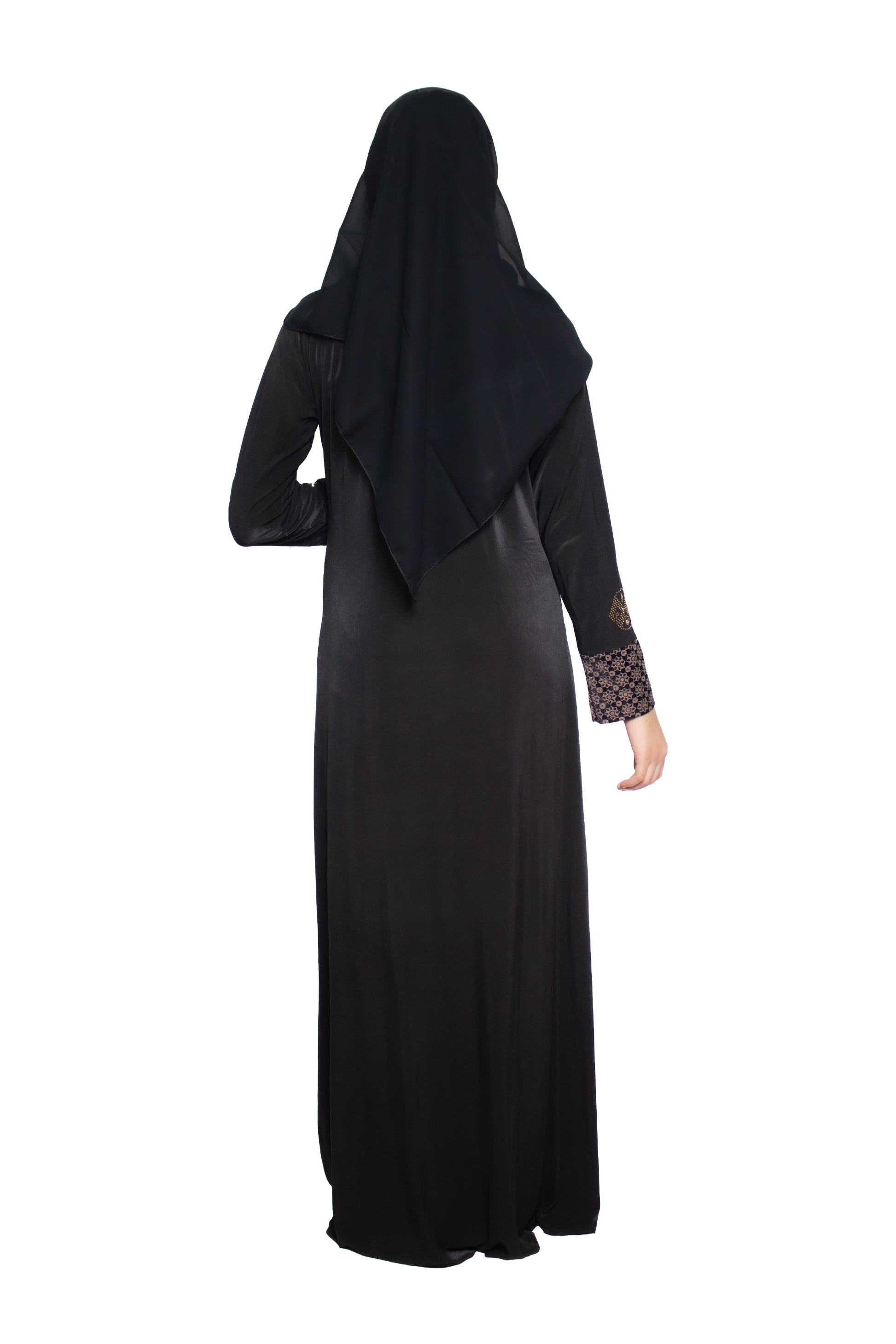 Modest City Self Design Black 3 Flower Lycra Abaya or Burqa With Hijab for Women & Girls-Series Laiba