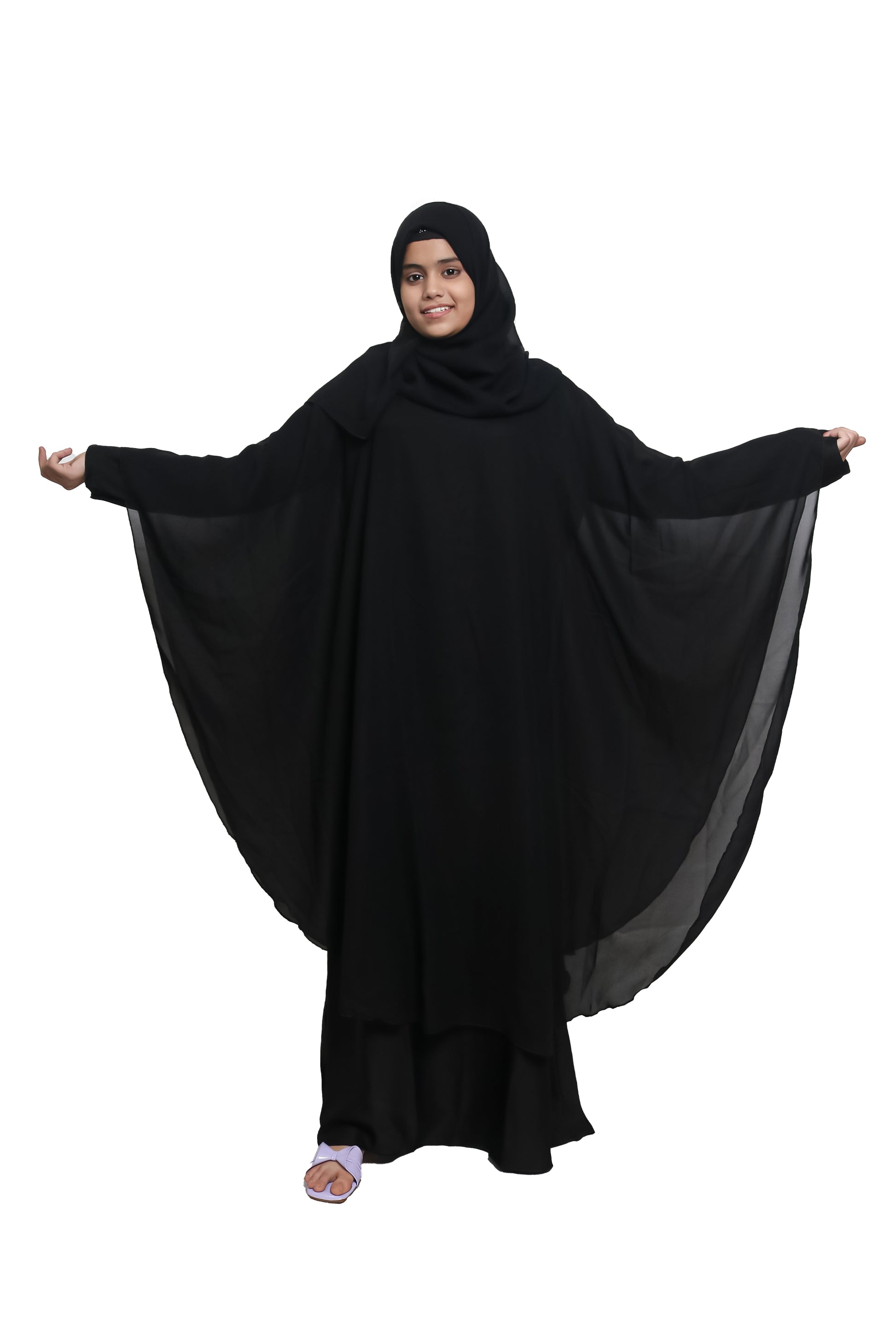 Modest City  Self Design Plain Black Farasha Nida Abaya or Burqa With Georgette Layer for Women & Girls-Series Laiba