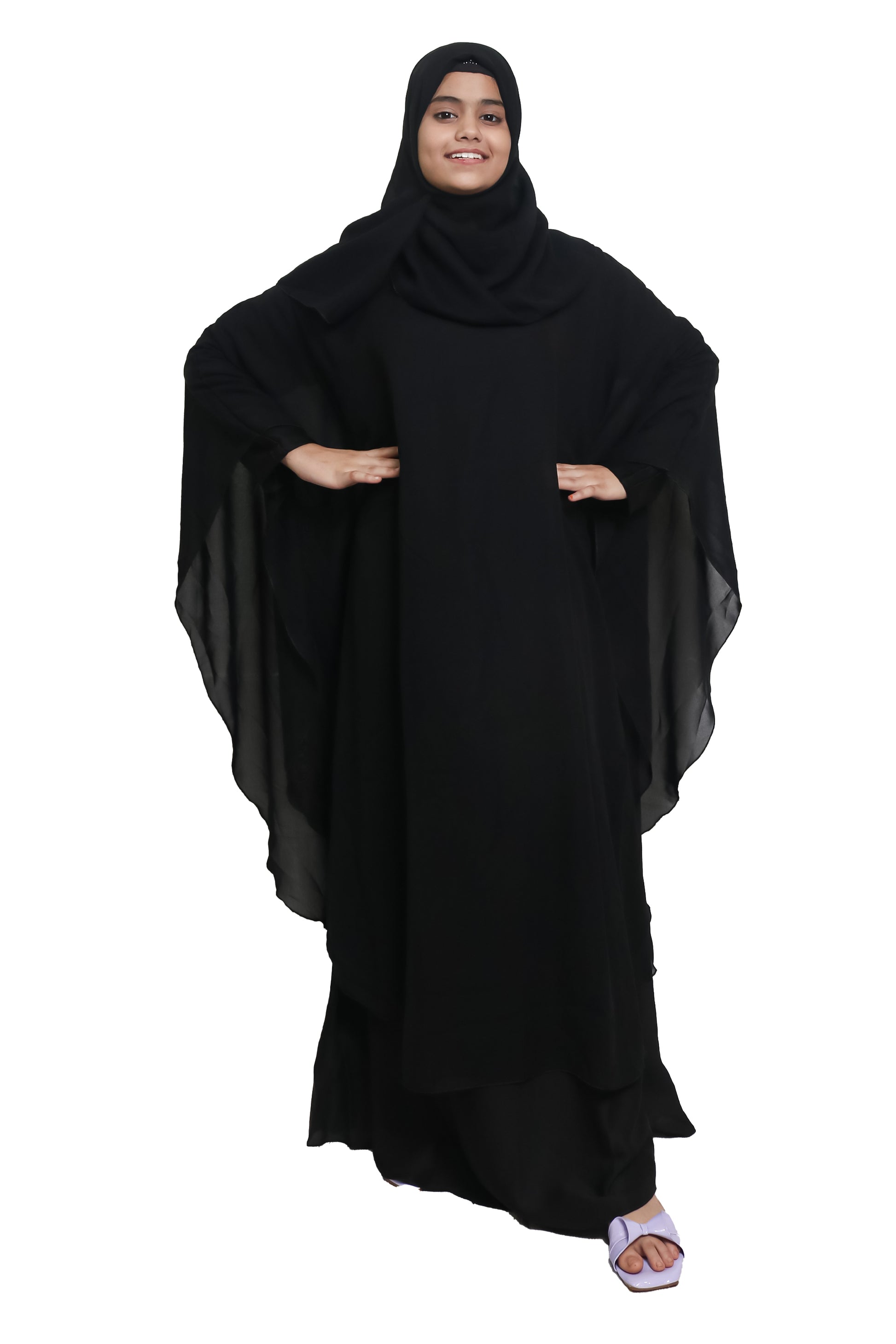 Modest City  Self Design Plain Black Farasha Nida Abaya or Burqa With Georgette Layer for Women & Girls-Series Laiba