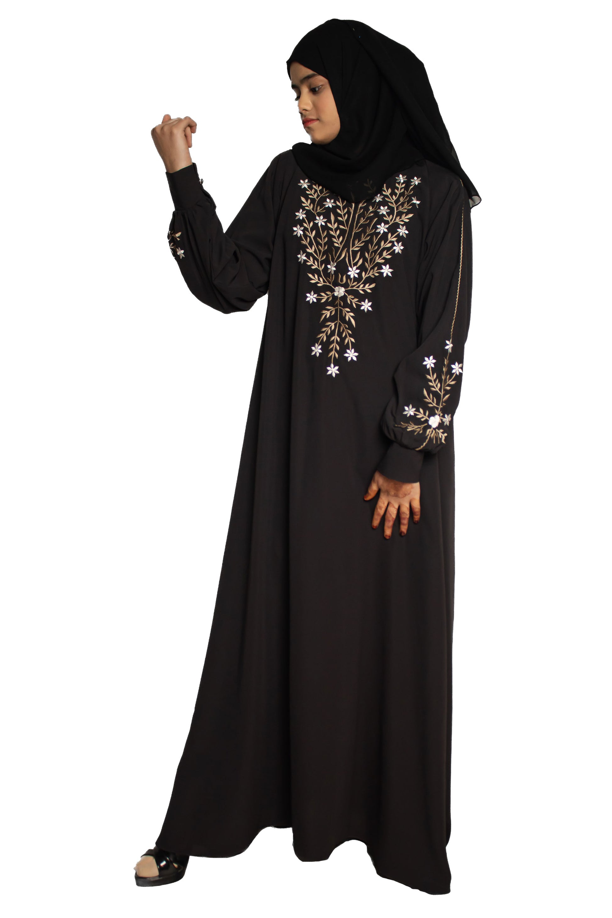 Modest City Beautiful Self Design Gala Embroidery Crepe Fabric Black Abaya or Burqa With Hijab for Women & Girls Series Laiba
