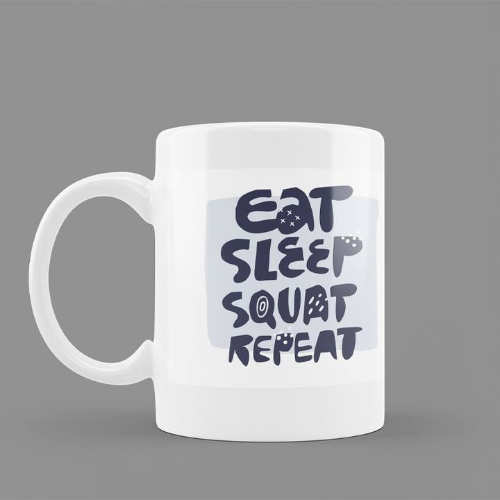 Modest City Beautiful Gym Design Printed White Ceramic Coffee Mug (Eat Sleep Squat Repeat)