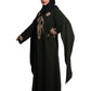 Beautiful Self Design Black Embroidered Art Silk Abaya With Hijab_0607