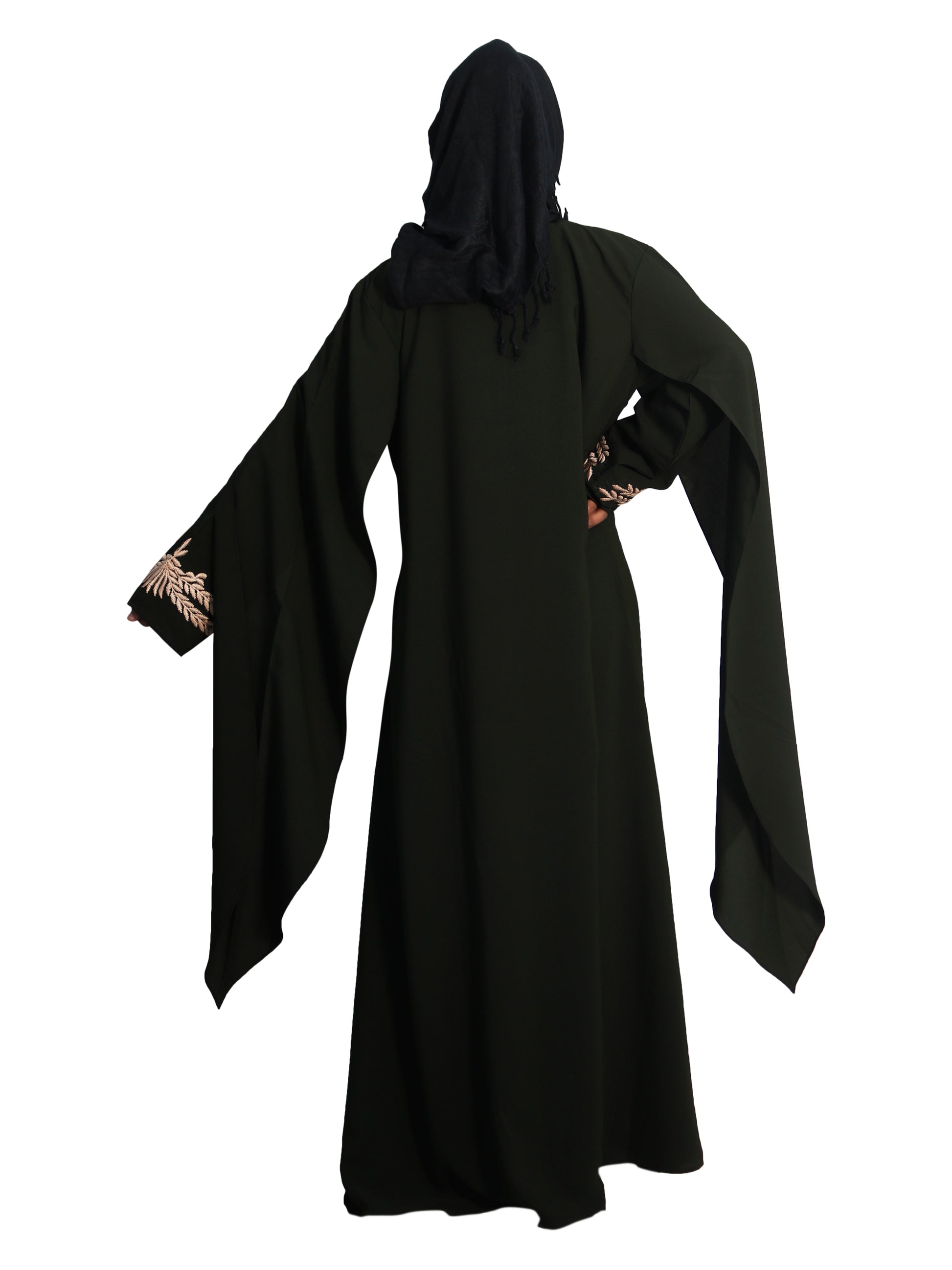 Beautiful Self Design Black Embroidered Art Silk Abaya With Hijab_0607
