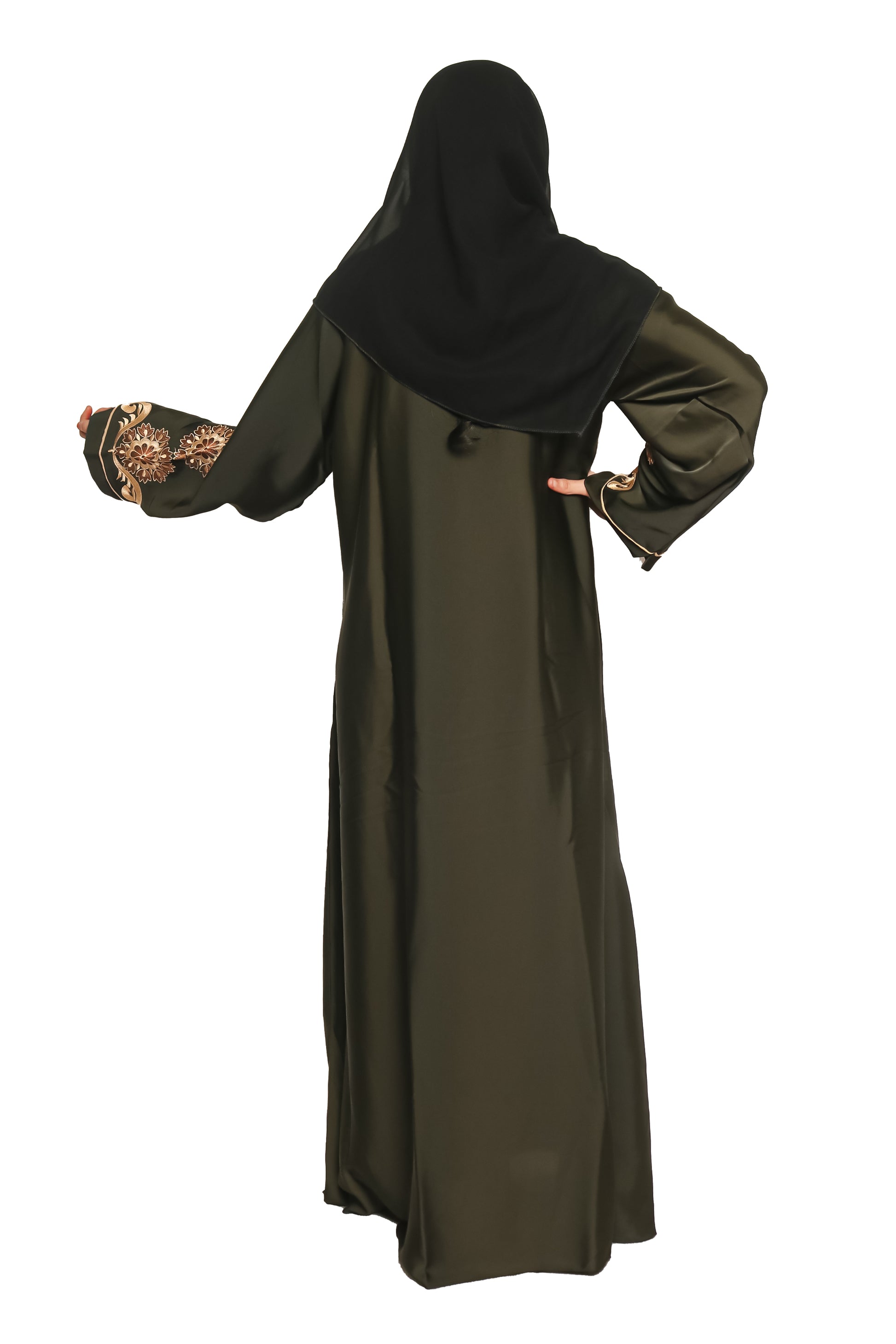 Modest City Self Design Mehandi Gala Embroidery Abaya or Burqa With Hijab for Women & Girls-Series Laiba