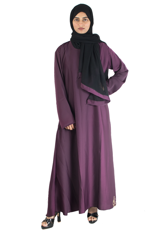 Modest City Beautiful Self Design Nagg Work Brown Nida Abaya_0712