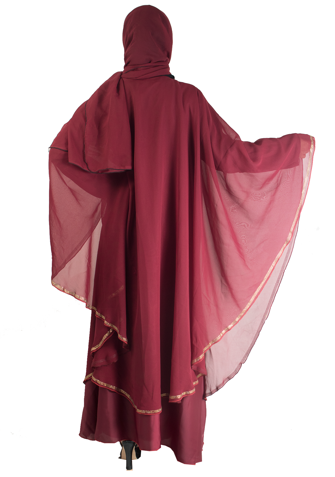 Modest City Beautiful Self Design Stone Work Maroon Broach Farasha Abaya_0714