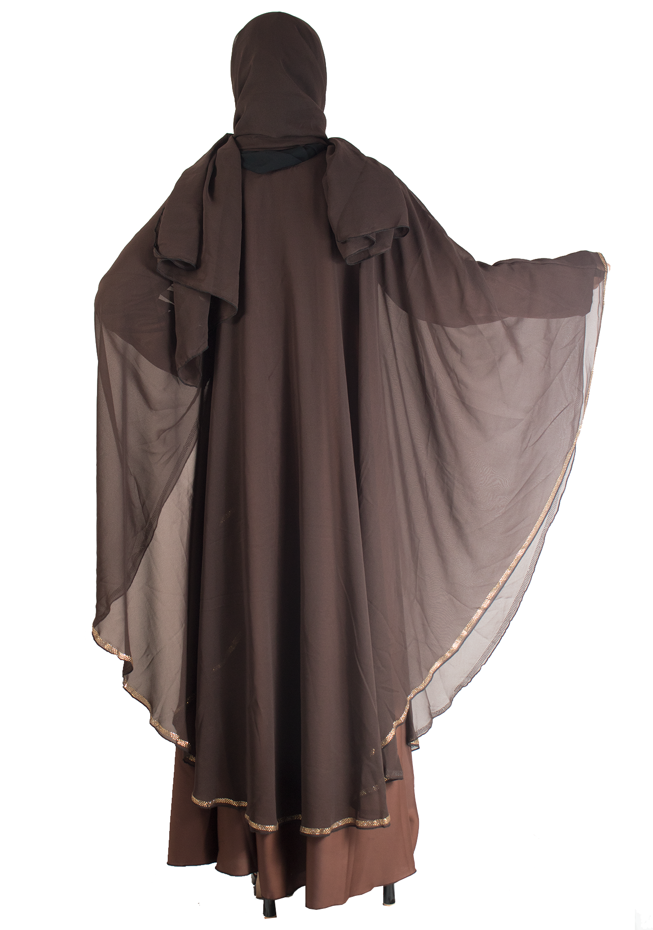 Modest City Beautiful Self Design Stone Work Brown Broach Farasha Abaya_0716