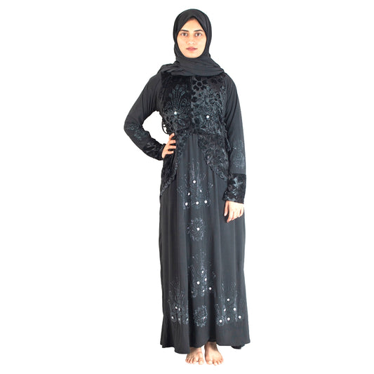 Modest City Beautiful Self Design Stone Work RTY Black Lycra Abaya_0725