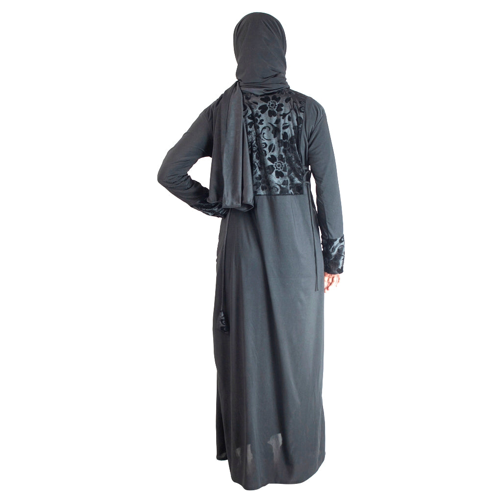 Modest City Beautiful Self Design Stone Work RTY Black Lycra Abaya_0725
