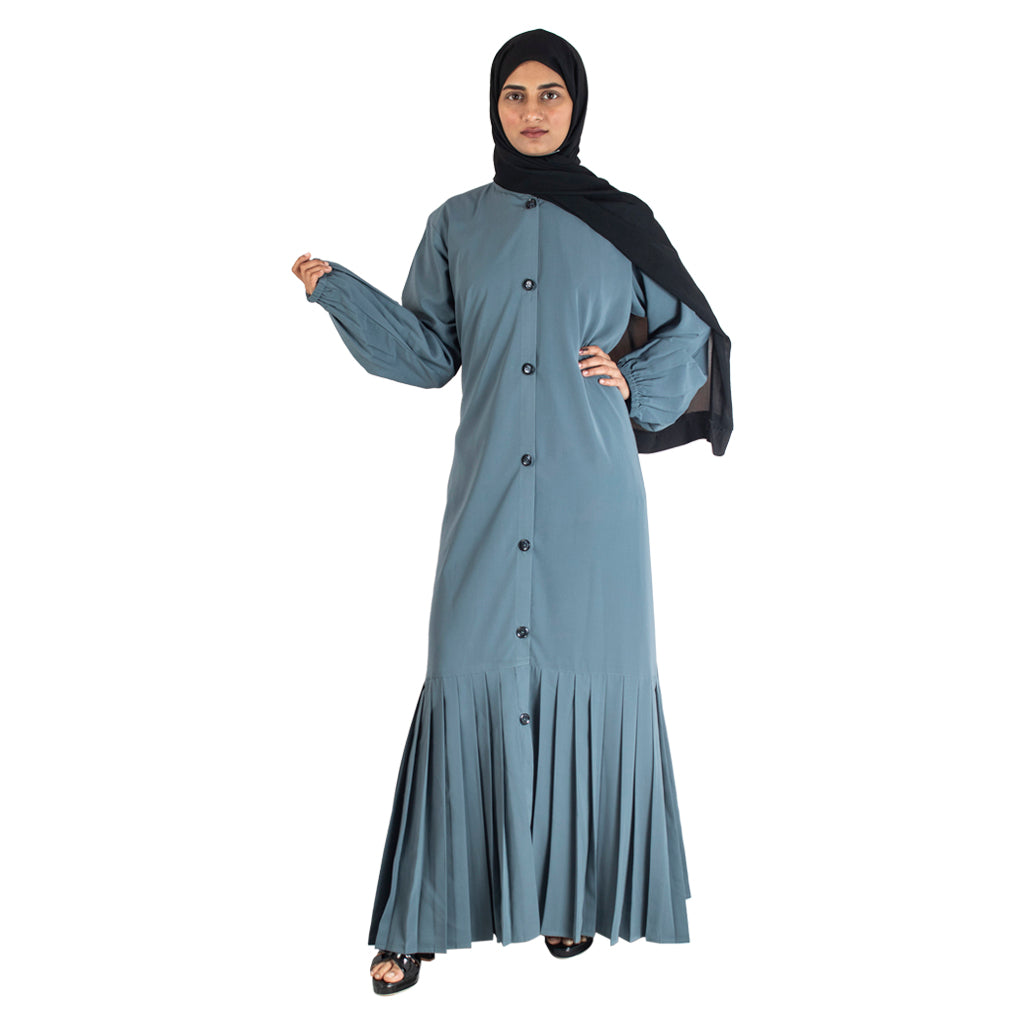 Modest City Beautiful Self Design Crepe Front Open Grey Abaya_0730
