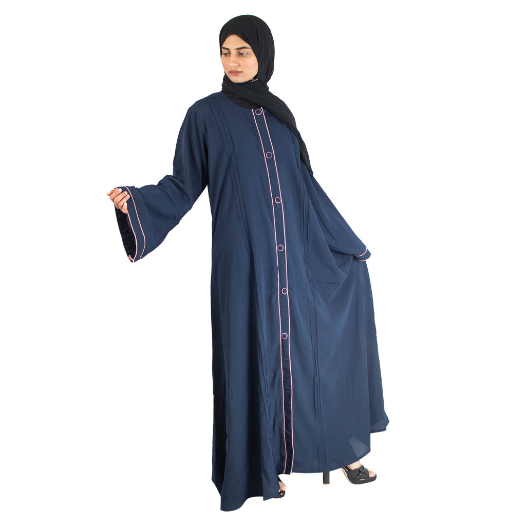 Modest City Beautiful Self Design Crepe Front Open Blue Abaya_0731