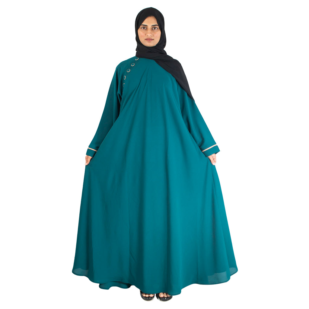 Modest City Beautiful Self Design Crepe Side Button Blue Abaya_0739