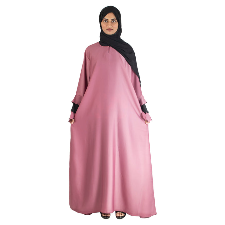 Modest City Beautiful Self Design Nida Frill Moti Pink Abaya_0740