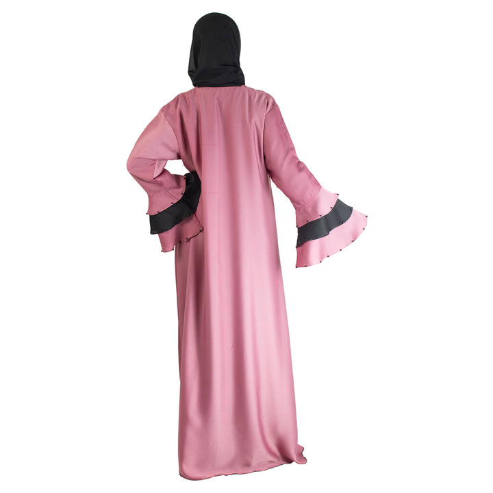 Modest City Beautiful Self Design Nida Frill Moti Pink Abaya_0740