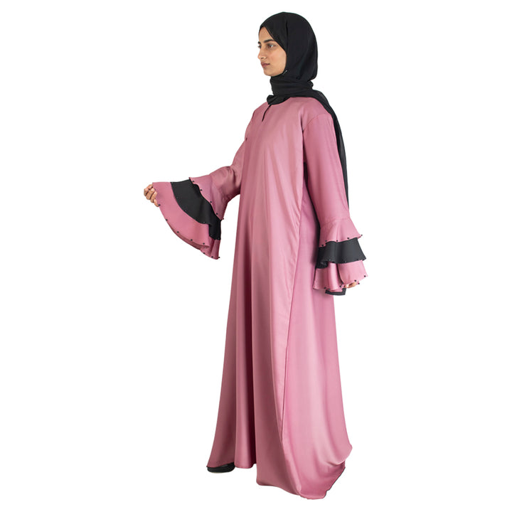 Modest City Beautiful Self Design Nida Frill Moti Pink Abaya_0740