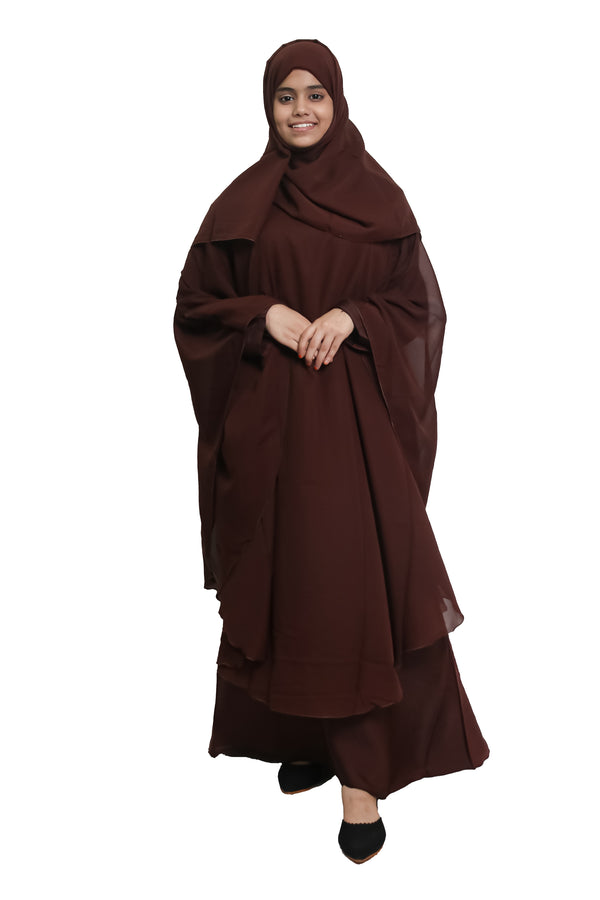 Modest City  Self Design Plain Brown Farasha Nida Abaya or Burqa With Georgette Layer for Women & Girls-Series Laiba