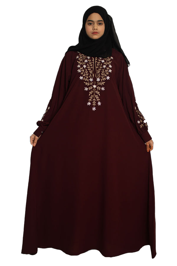 Modest City Beautiful Self Design Gala Embroidery Crepe Fabric Purple Abaya or Burqa With Hijab for Women & Girls Series Laiba
