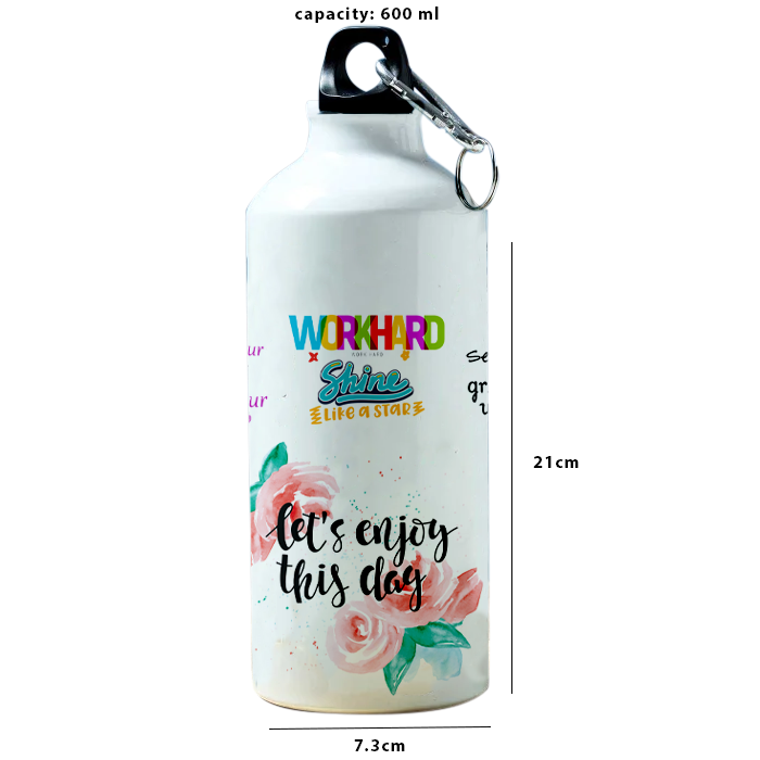 Modest City Beautiful Motivational Quote Design Printed Sports Water Bottles 600ml Sipper (Let's Enjoy This Day)
