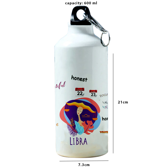 Modest City Beautiful Exclusive Libra Zodiac Sign Printed Aluminum Sports Water Bottle (600ml) Sipper