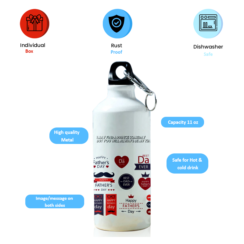 Modest City Beautiful 'Best Dad Ever | Happy Father's Day' Love You Design Printed Aluminum Sports Water Bottle (600ml) Sipper_007