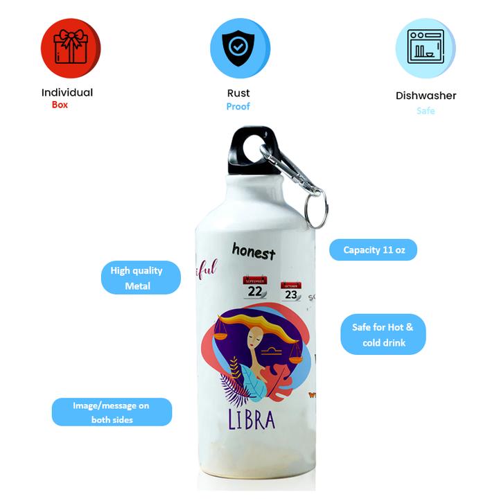 Modest City Beautiful Exclusive Libra Zodiac Sign Printed Aluminum Sports Water Bottle (600ml) Sipper