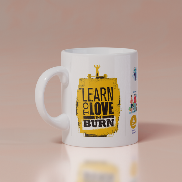 Modest City Beautiful Gym Design Printed White Ceramic Coffee Mug (Learn To Love The Burn)