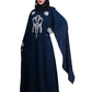 Beautiful Self Design Blue Embroidered Art Silk Abaya With Hijab_0608