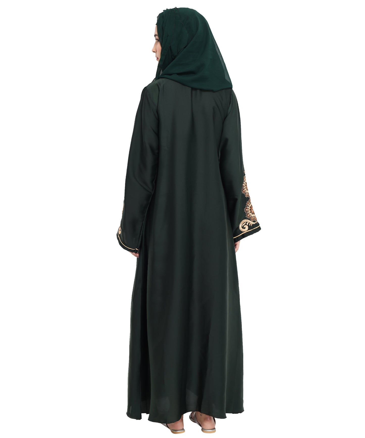 Beautiful Self Design Green Art Silk Abaya With Hijab_0807