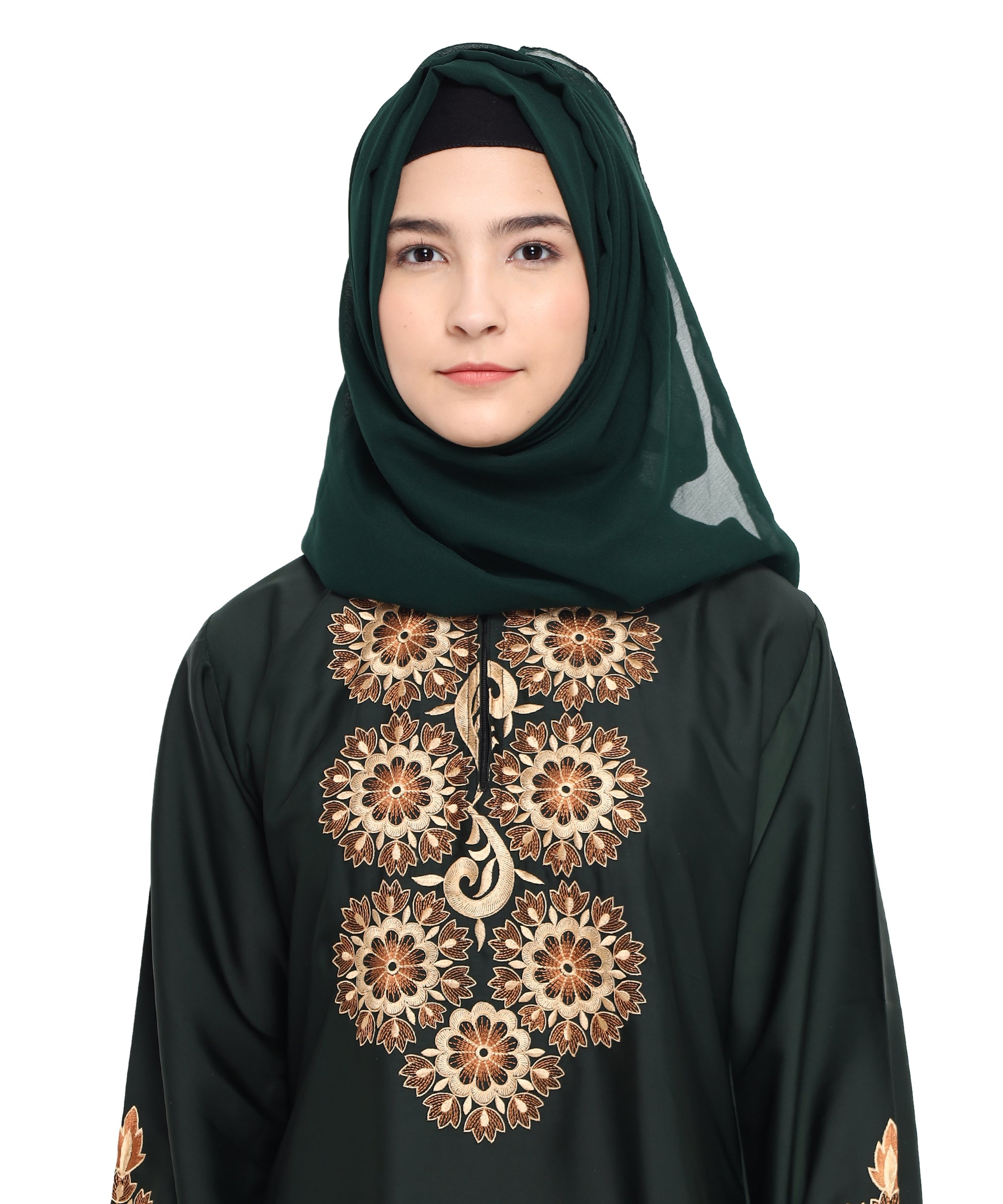 Beautiful Self Design Green Art Silk Abaya With Hijab_0807