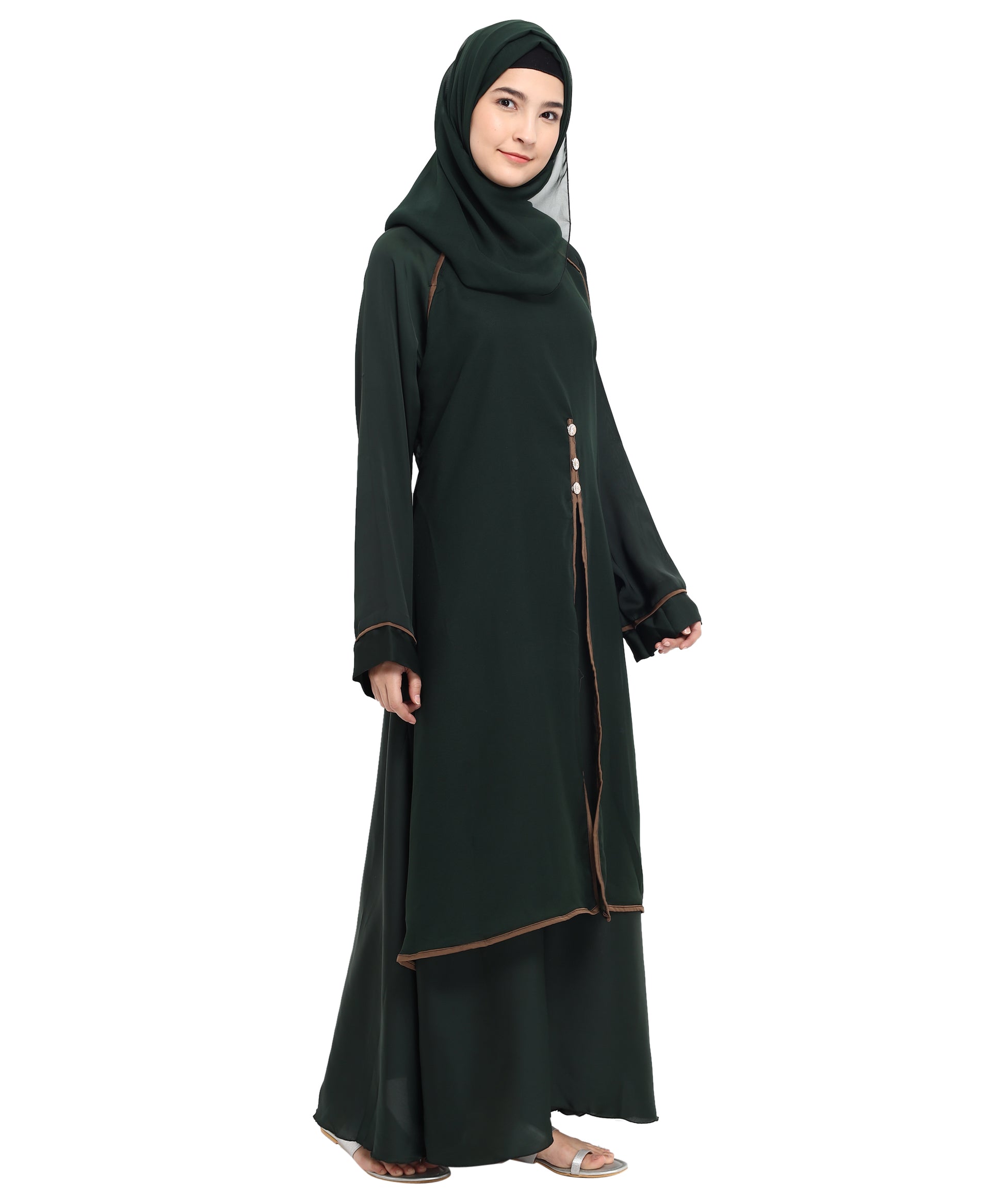 Beautiful Self Design Green Art Silk Abaya With Hijab_0808