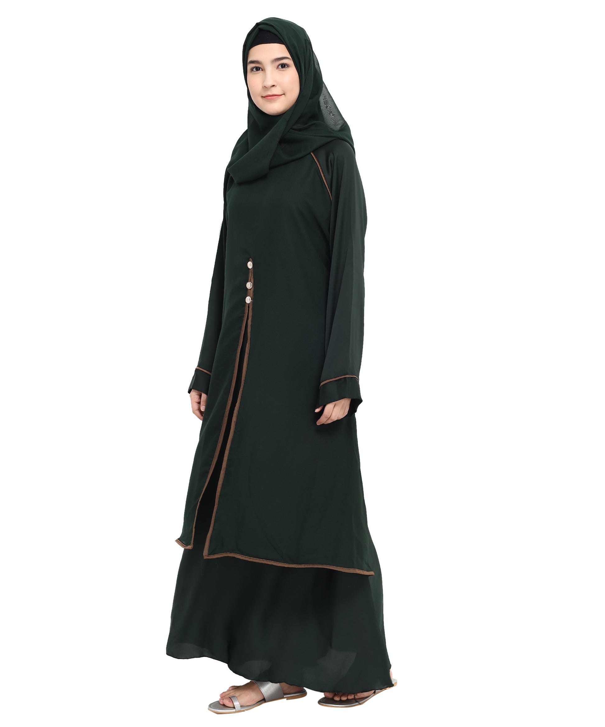 Beautiful Self Design Green Art Silk Abaya With Hijab_0808
