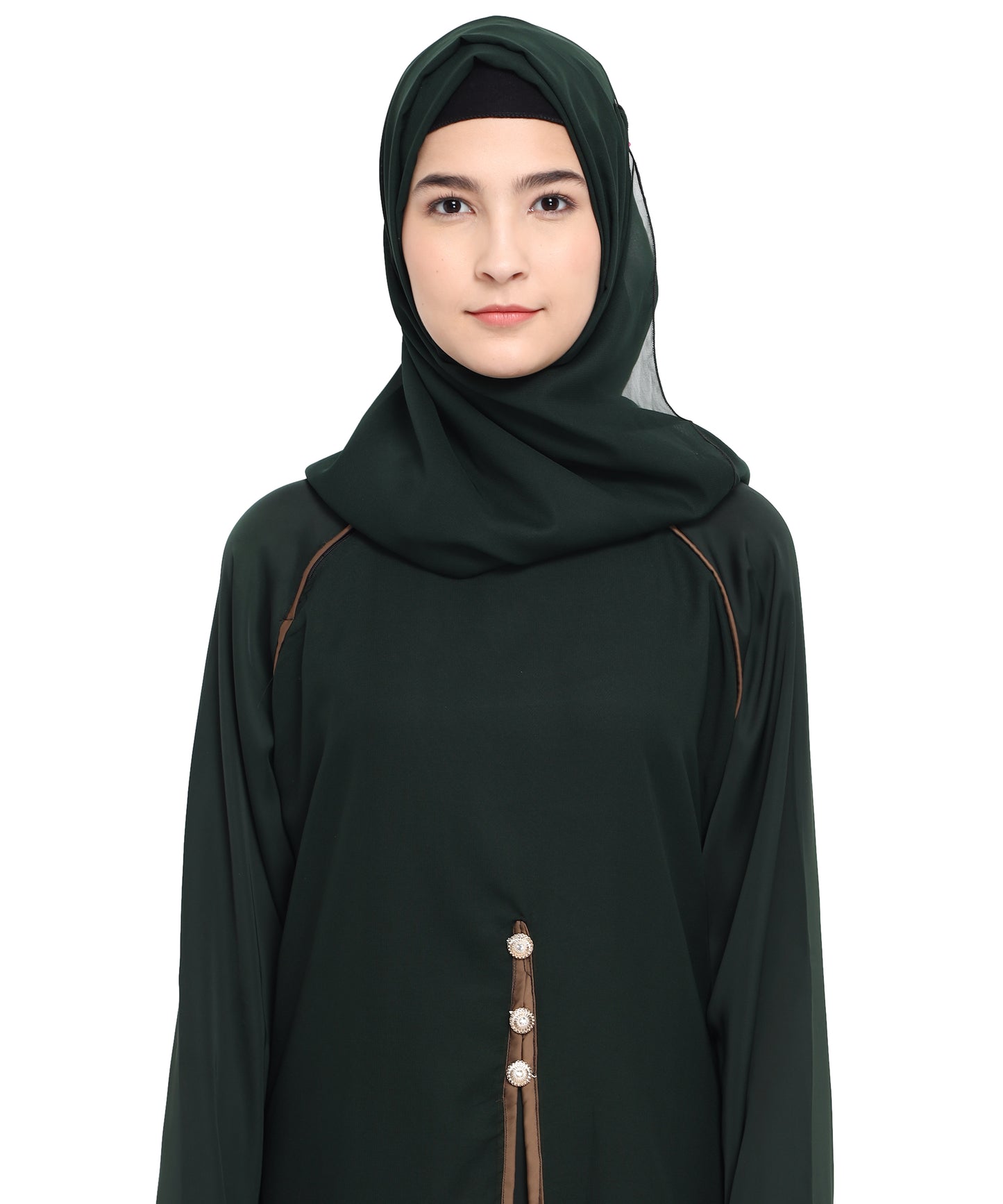 Beautiful Self Design Green Art Silk Abaya With Hijab_0808