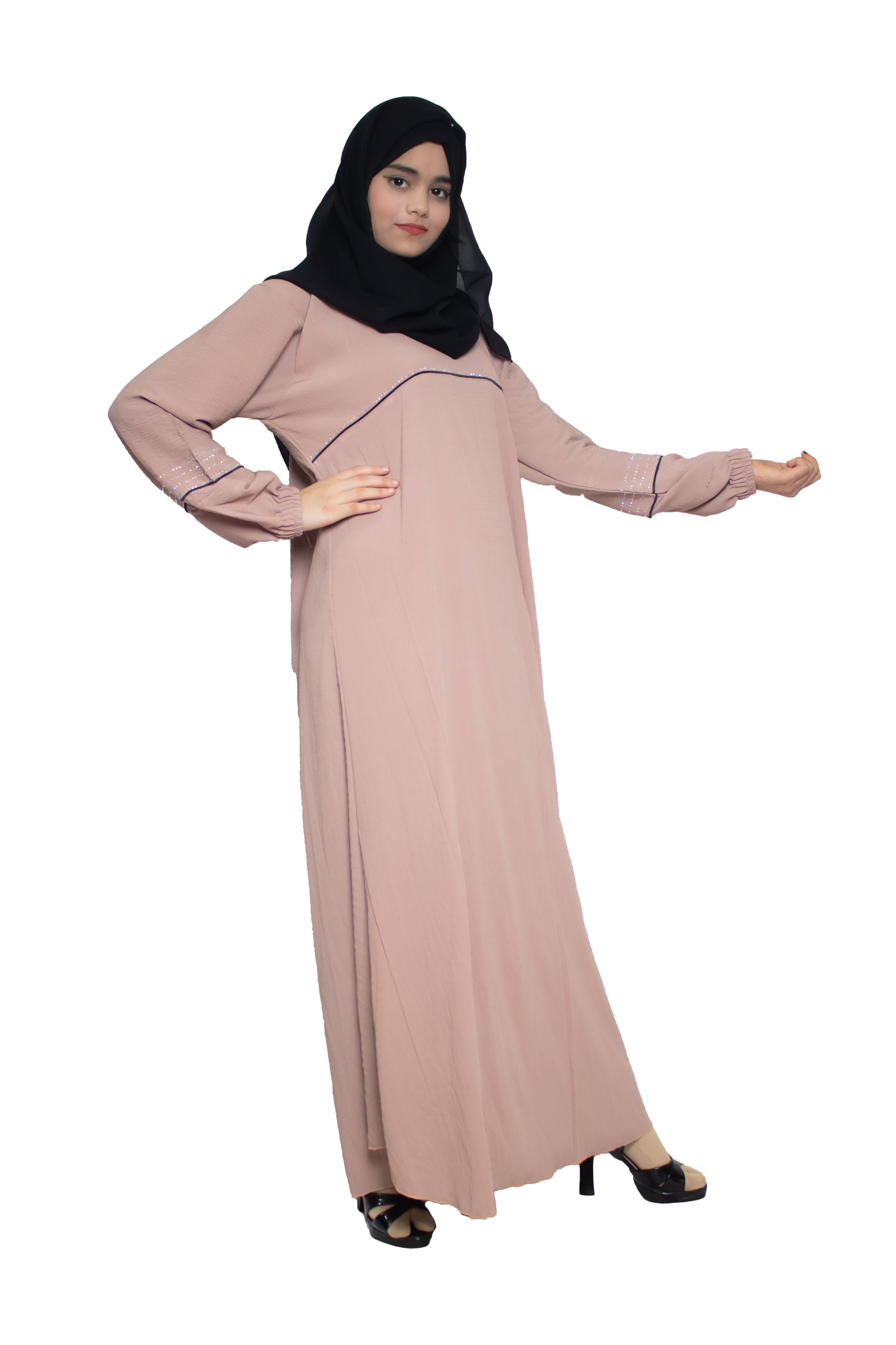 Modest City Self Design Beige Single Piping Abaya or Burqa With Hijab for Women & Girls-Series Laiba