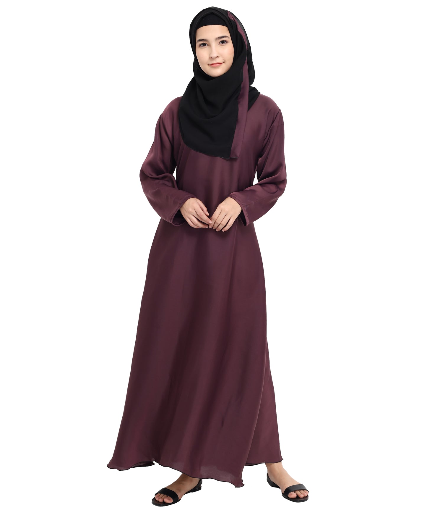 Beautiful Self Design Purple Art Silk Abaya With Hijab_0813