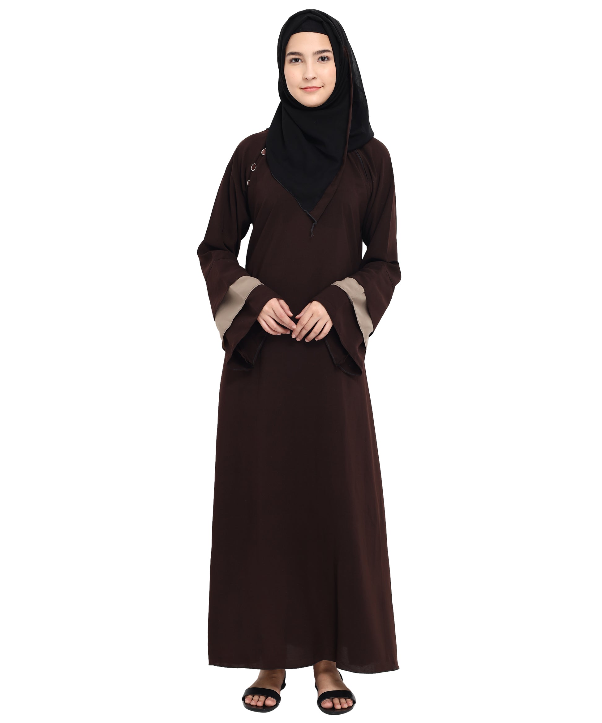 Beautiful Self Design Brown Crepe Abaya Without Hijab_0814