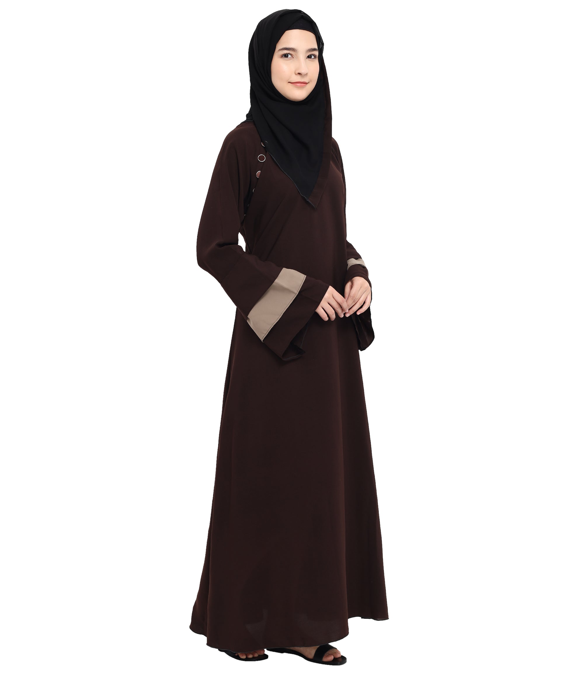 Beautiful Self Design Brown Crepe Abaya Without Hijab_0814