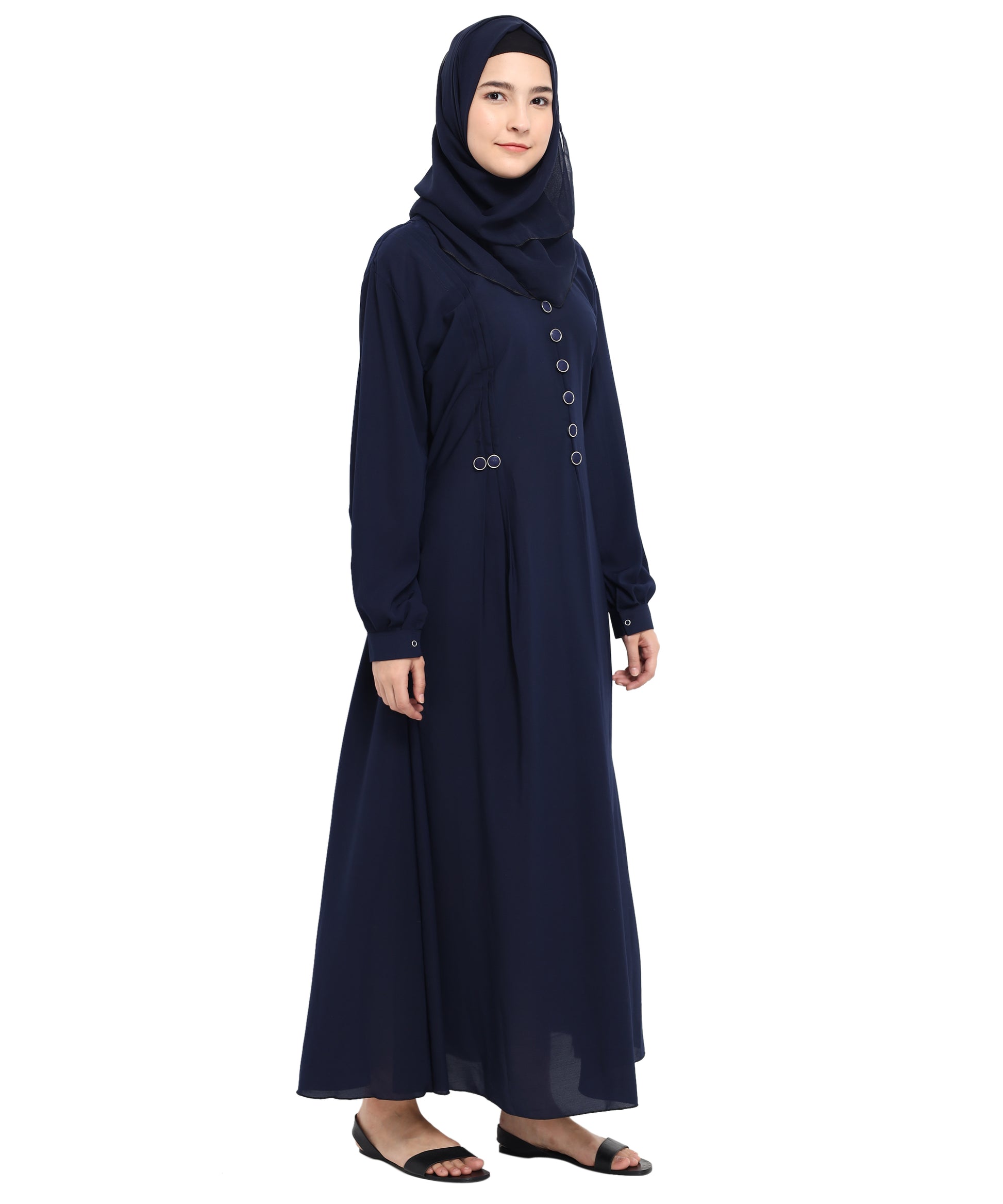 Beautiful Self Design Blue Crepe Abaya Without Hijab_0815