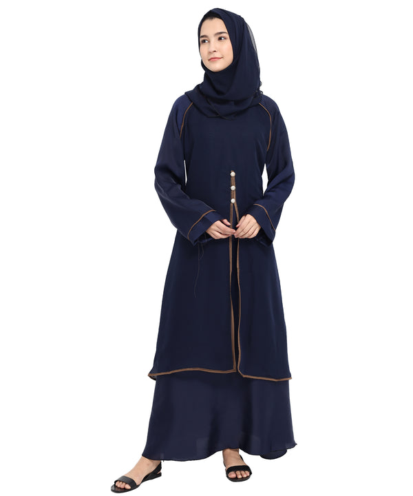 Beautiful Self Design Blue Crepe Abaya Without Hijab_0816