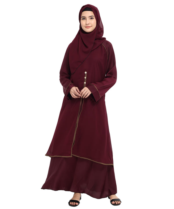 Beautiful Self Design Maroon Art Silk Abaya With Hijab_0818