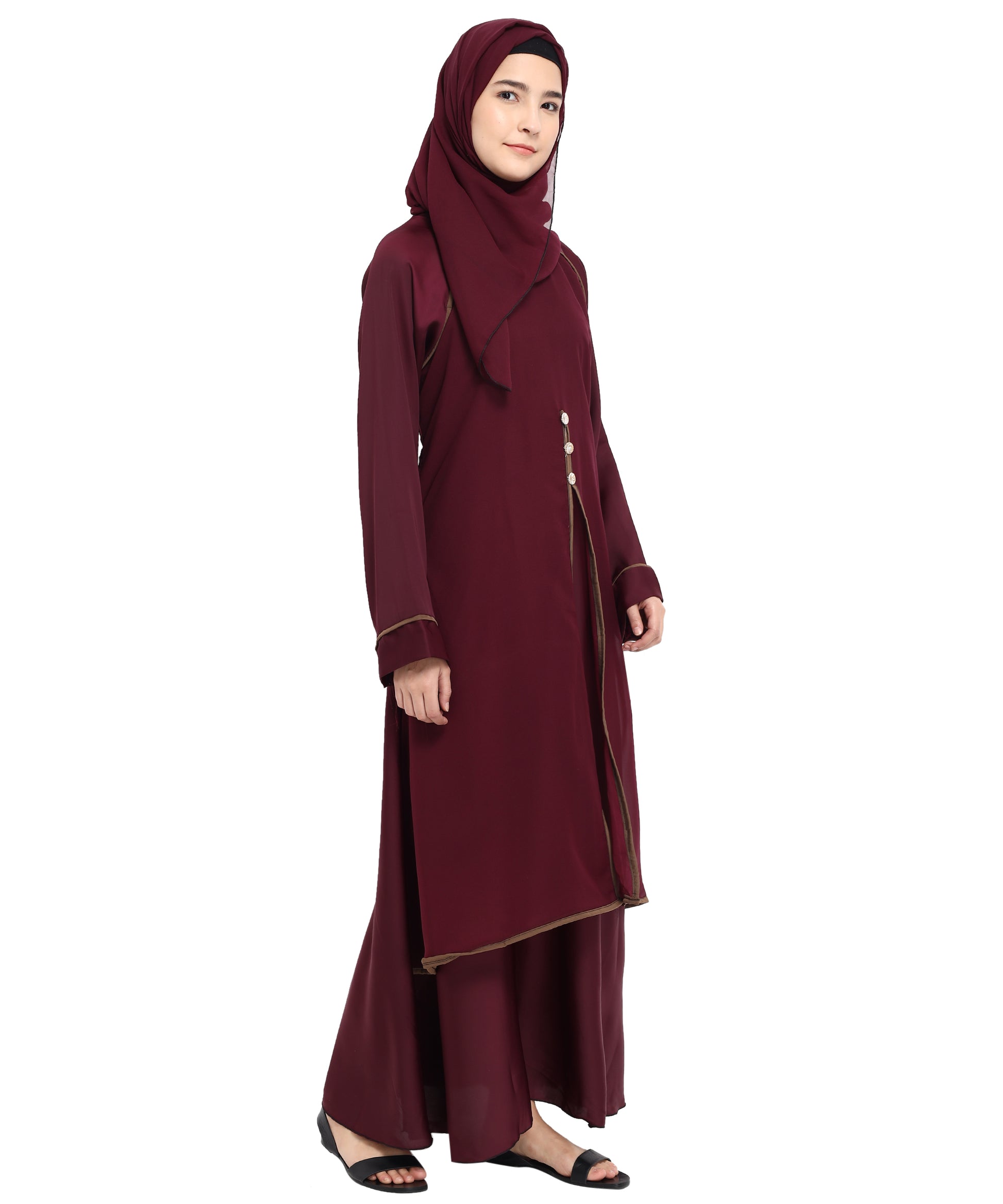 Beautiful Self Design Maroon Art Silk Abaya With Hijab_0818