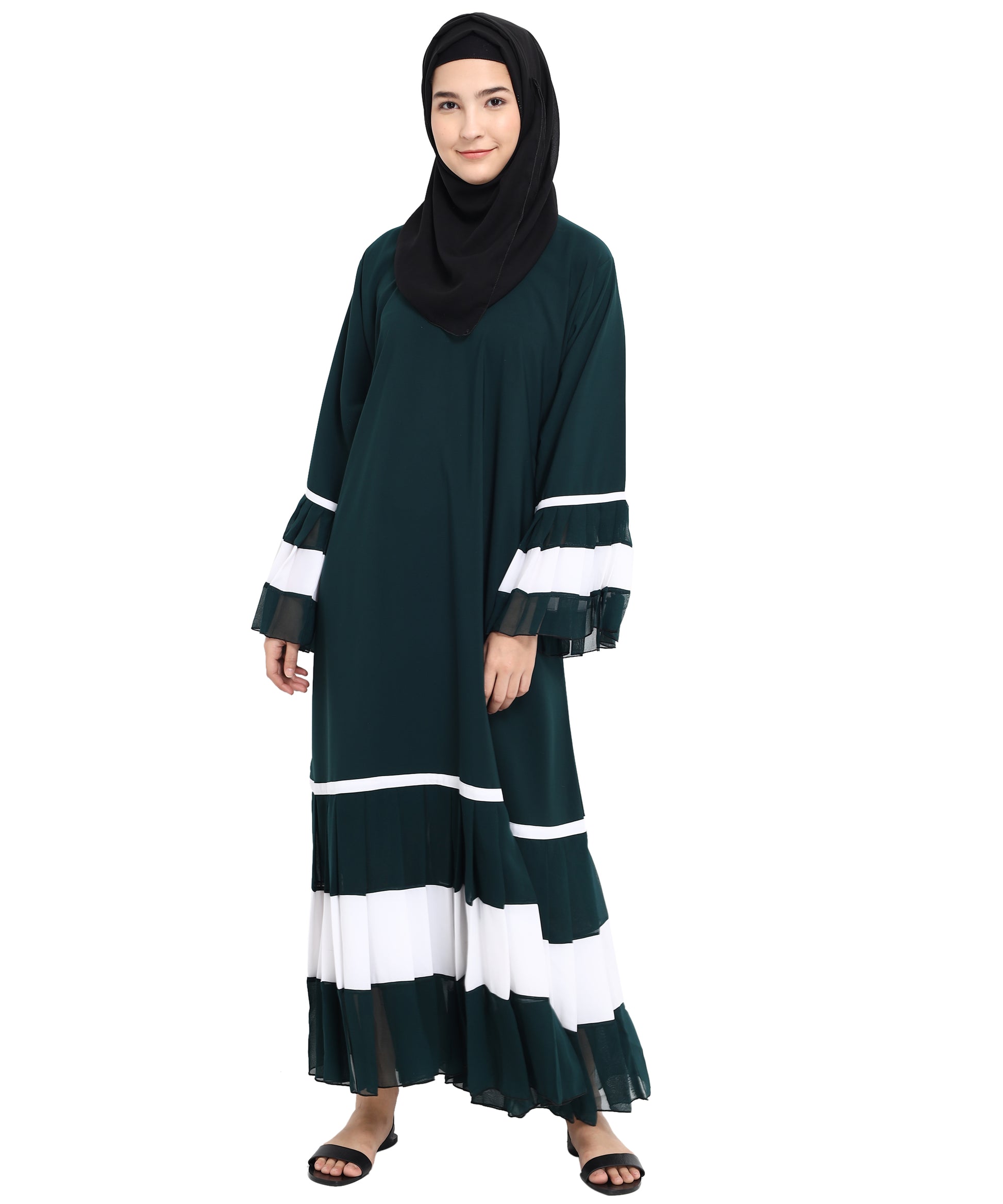 Beautiful Self Design Green Crepe Abaya Without Hijab_0822