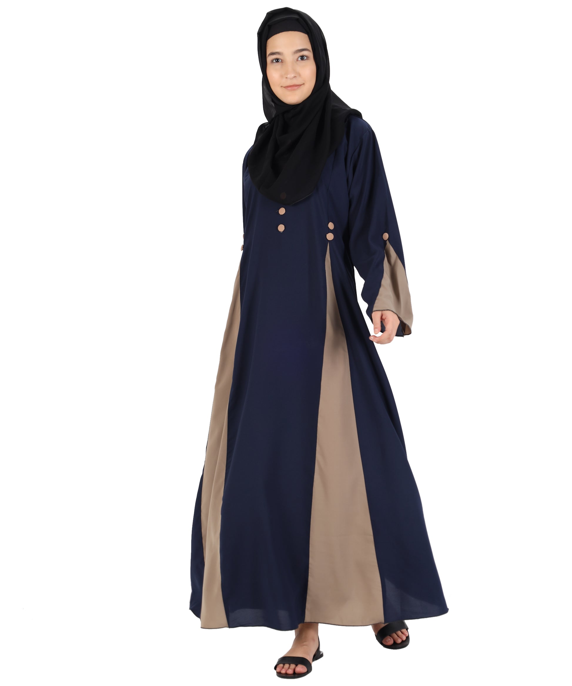 Beautiful Self Design Blue Crepe Abaya With Hijab_0823