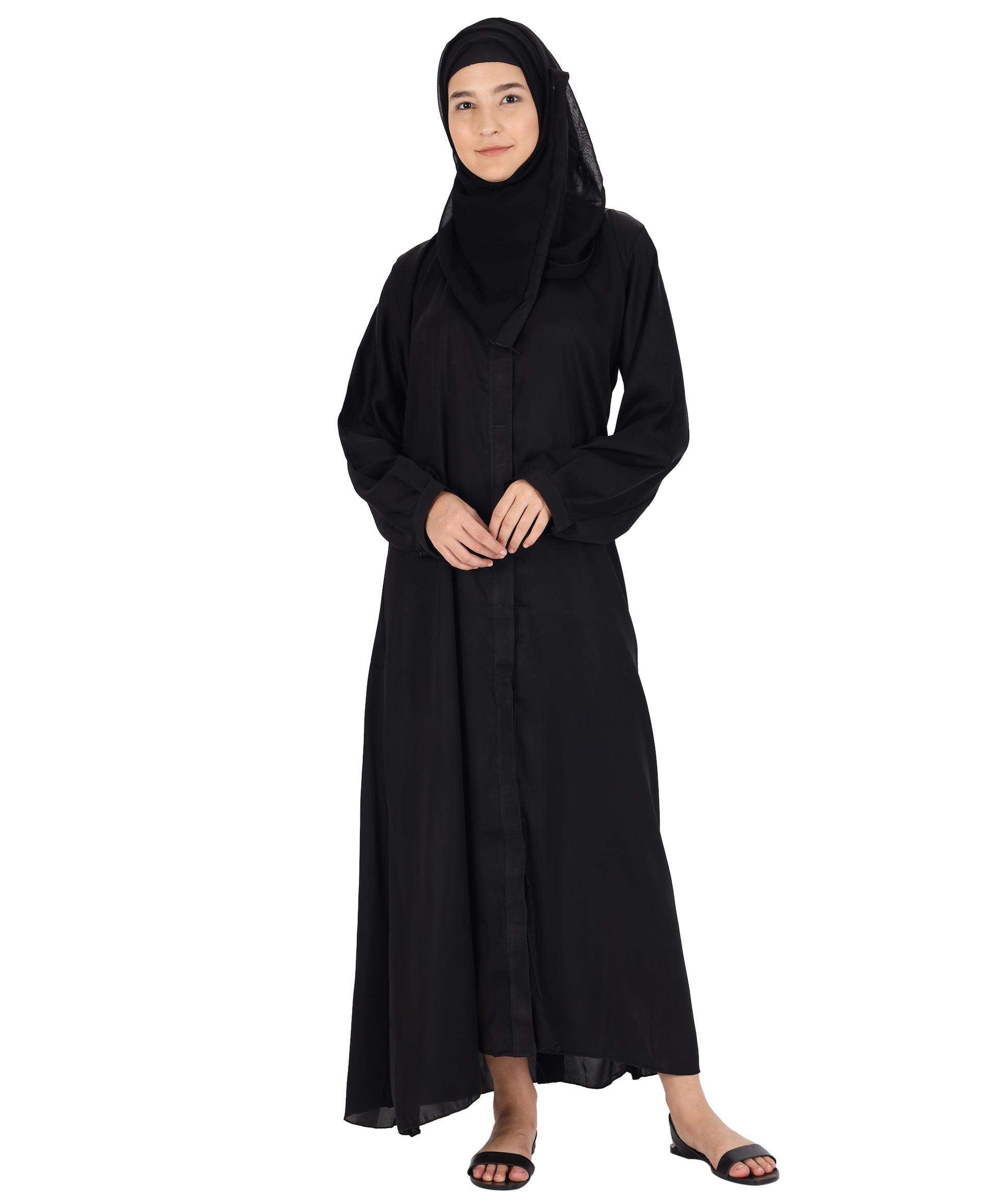 Beautiful Self Design Black Art Silk Abaya With Hijab_0824