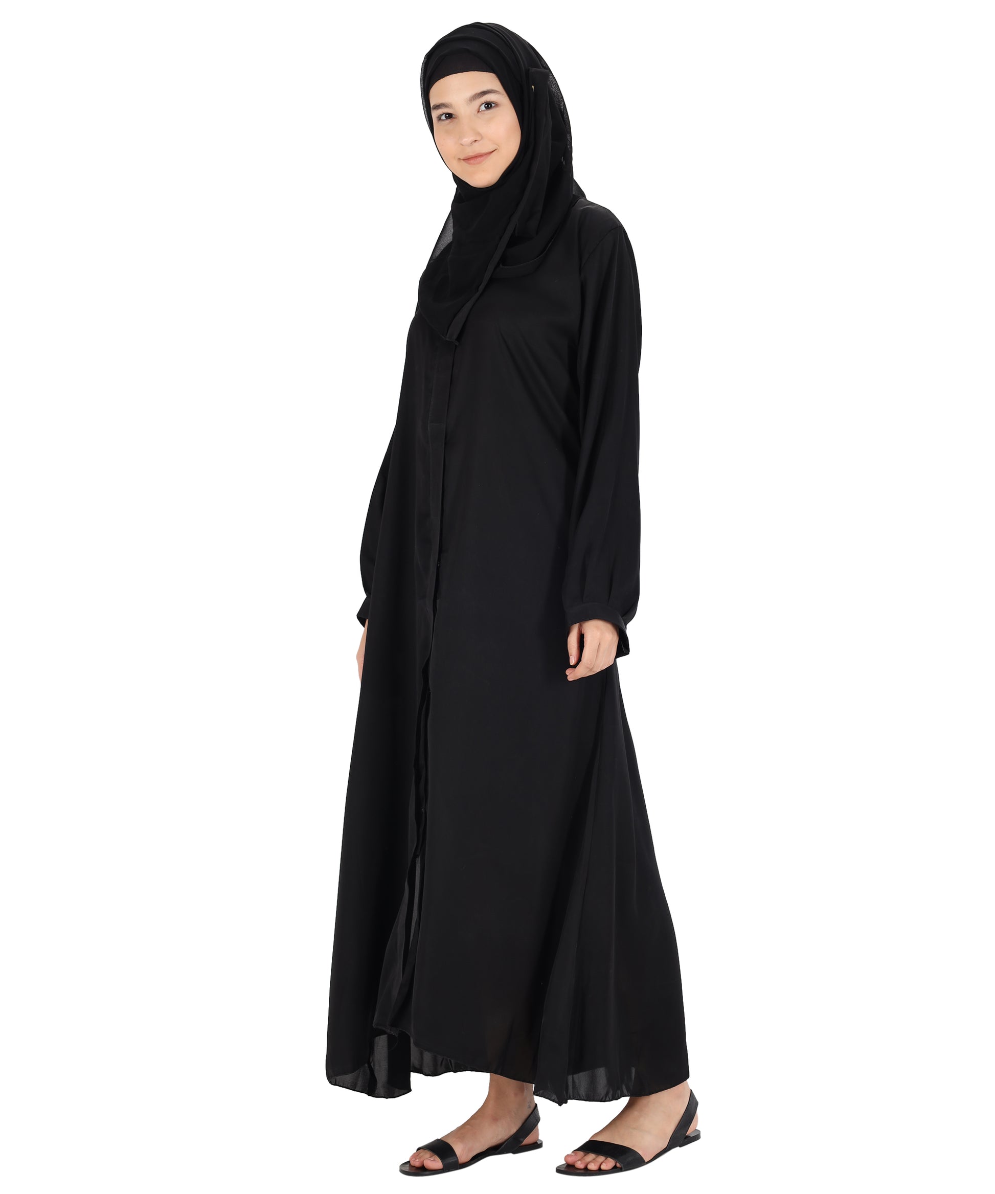 Beautiful Self Design Black Art Silk Abaya With Hijab_0824