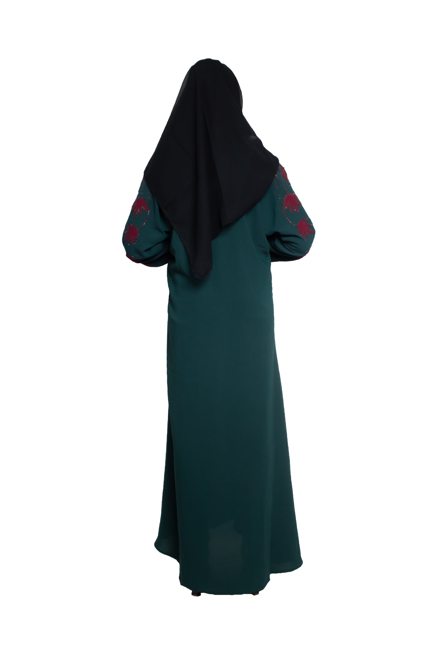 Modest City Selff Design Ramagreen With Red Leaf Abaya or Burqa With Hijab for Women & Girls-Series Laiba